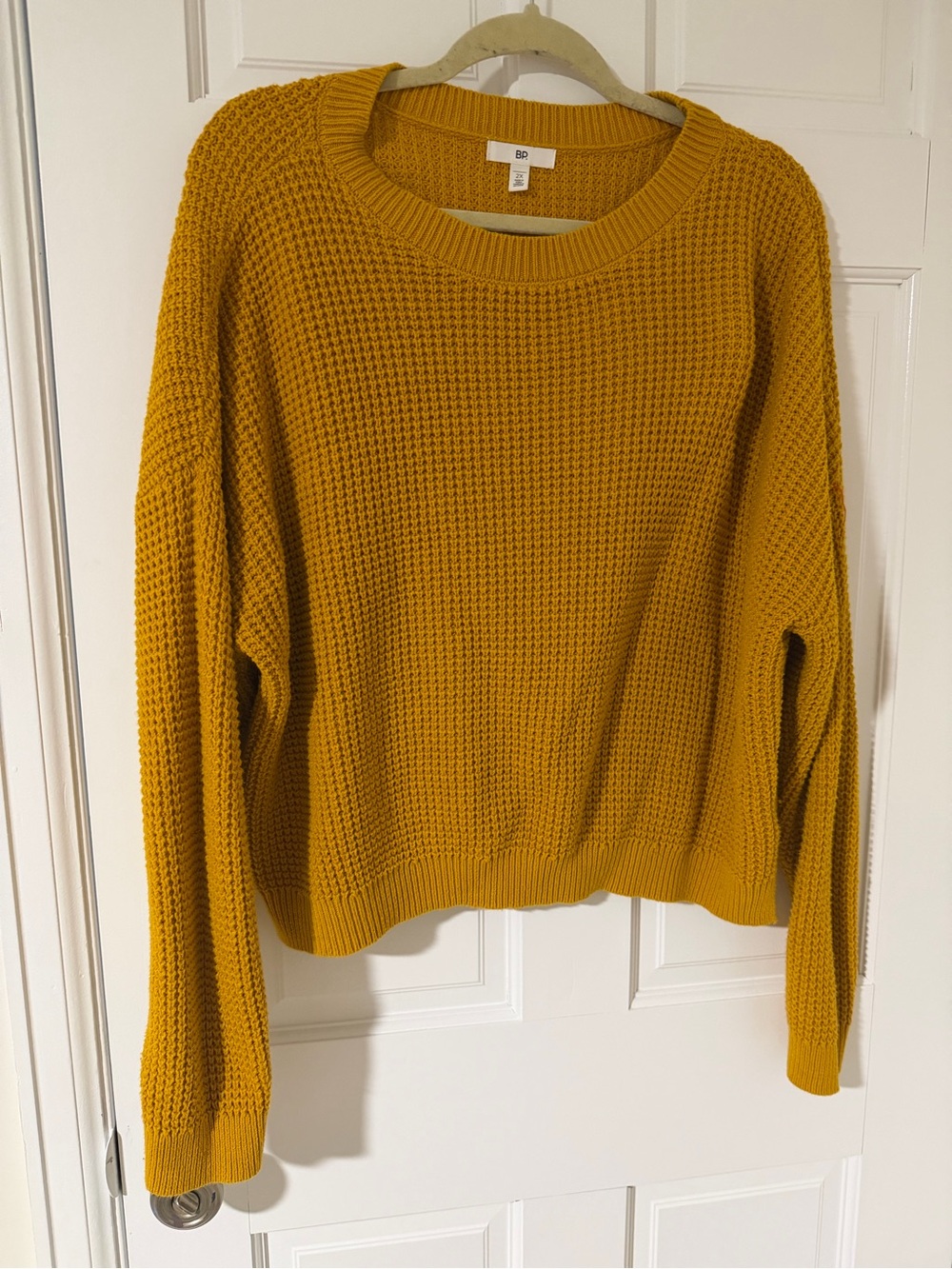 bp Mustard Waffle-Knit Crewneck Sweater